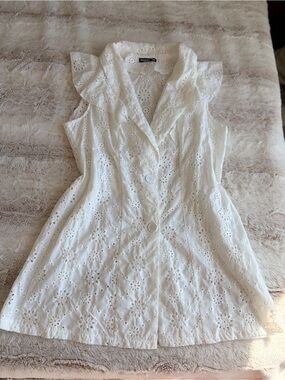 🤍 Eyelet Lace Vest Coverup White Cottagecore Boho Coastal Swim Layer 0XL 🤍